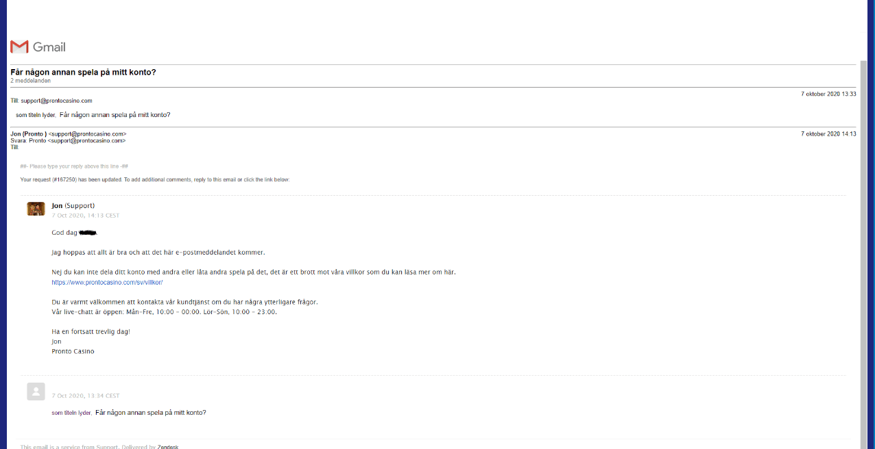 email pronto casino