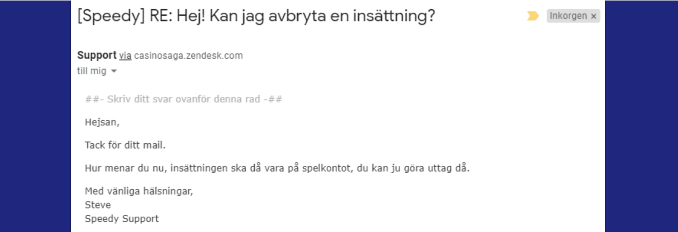 speedy casino email
