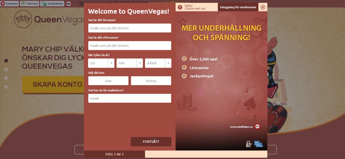 Queen vegas Registreringen