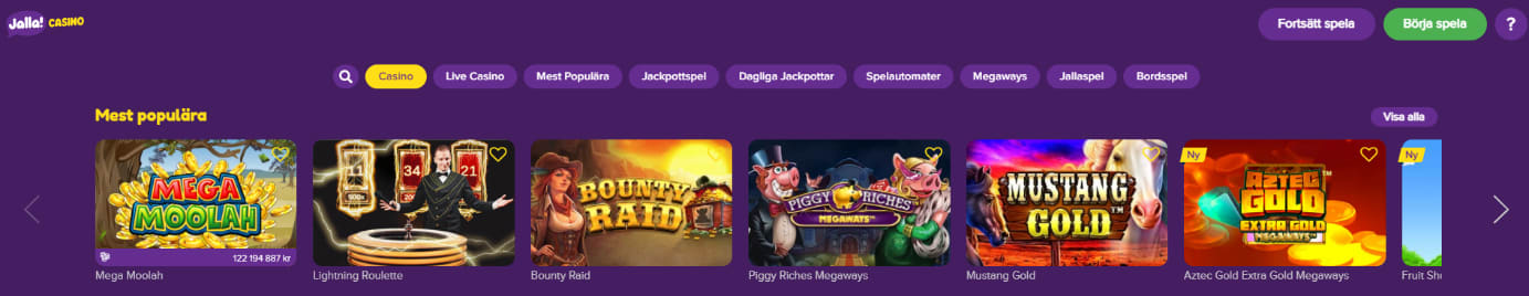 Jalla casino meny