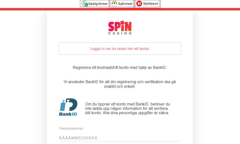 spin casino registrering