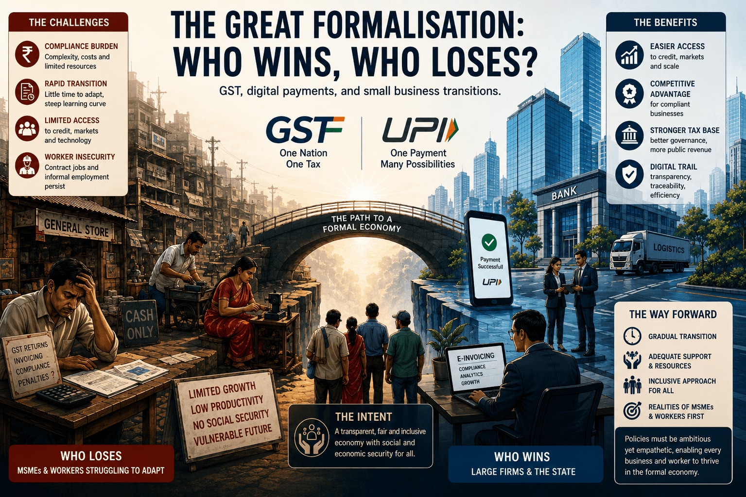The Great Formalisation: Who Wins, Who Loses? GST, digital payments, and small business transitions.