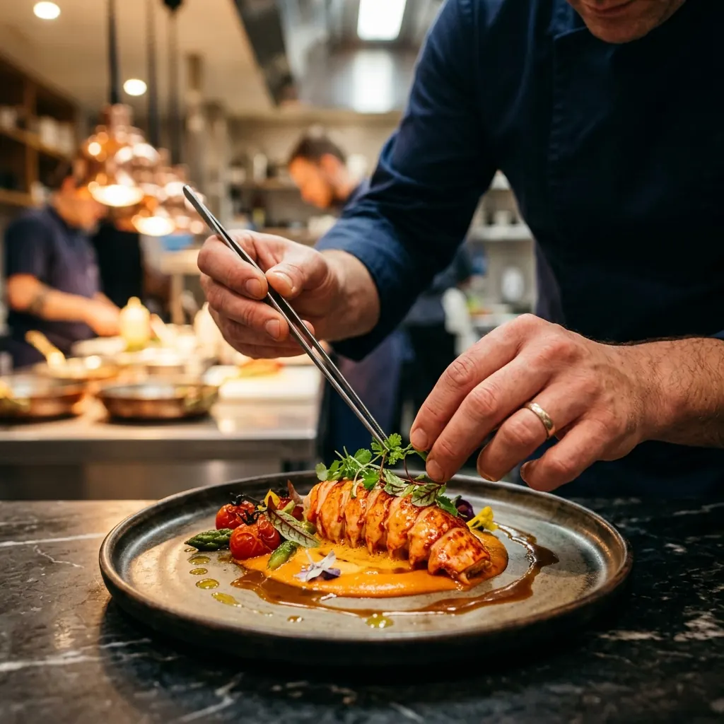 Chef plating a seafood dish at Boat Seafood