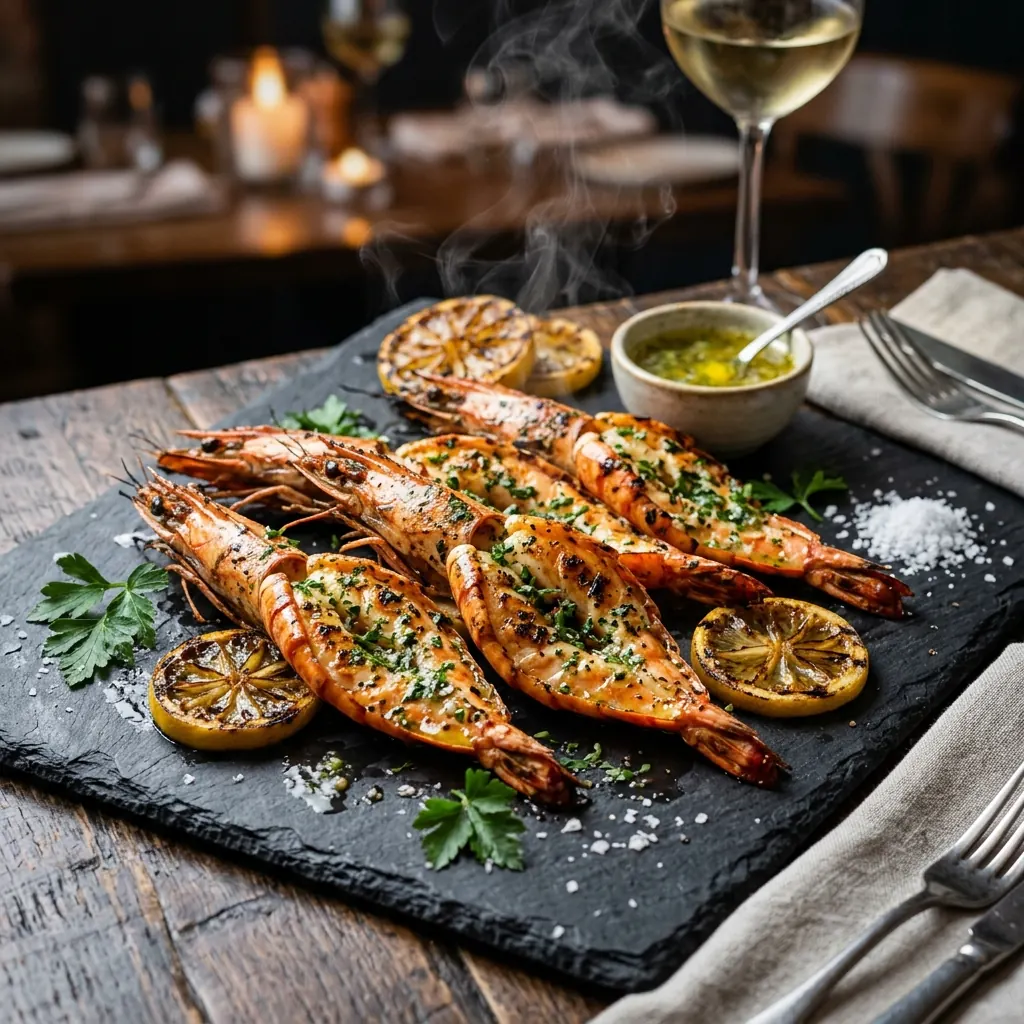 Grilled tiger prawns