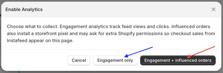 Screenshot of the Enable Analytics pop-up.