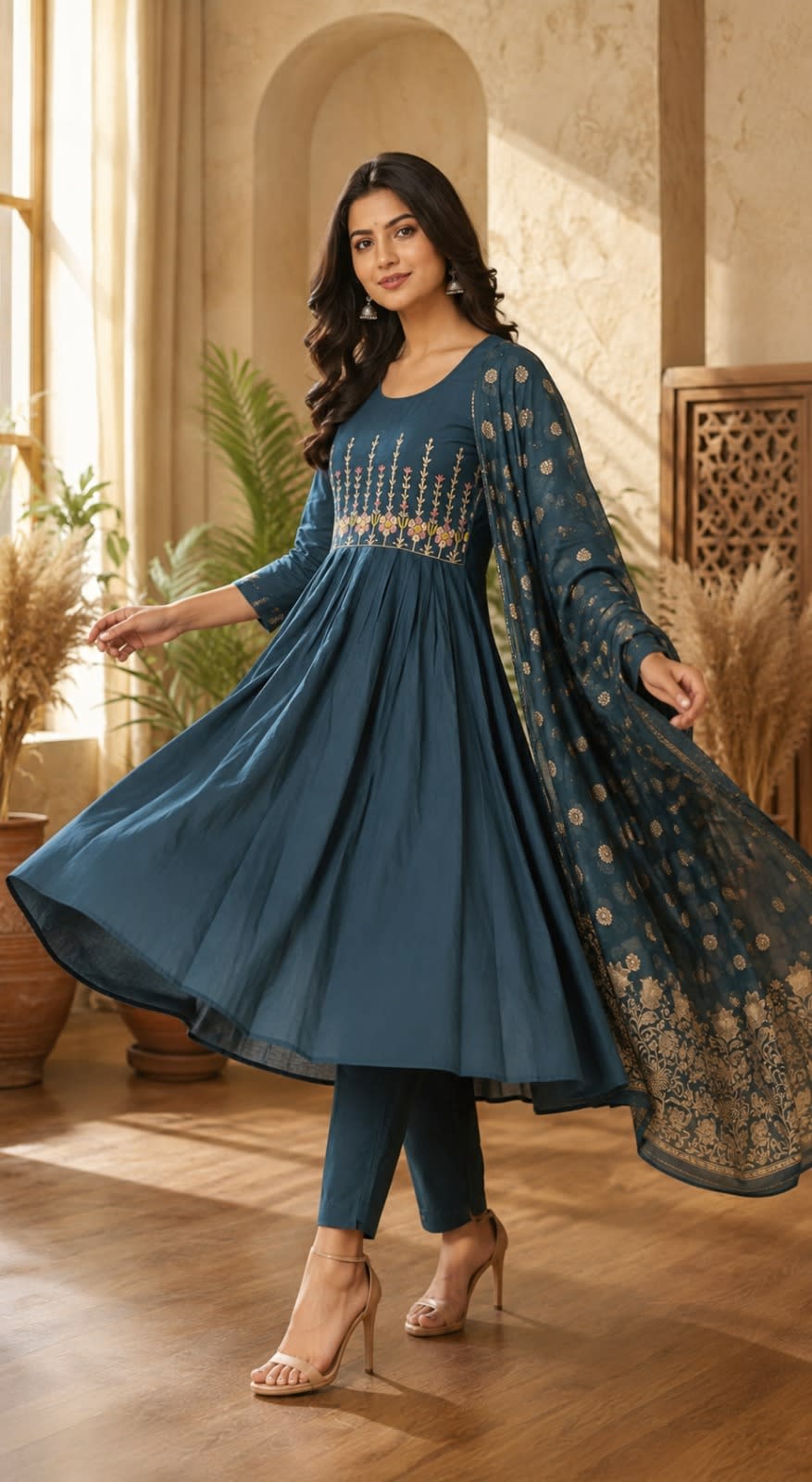 Floral Embroidered Kurti Set