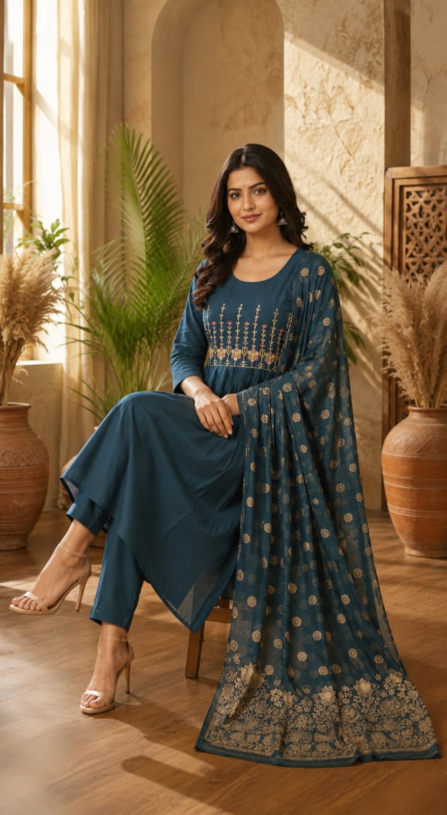 Floral Embroidered Kurti Set thumbnail 3