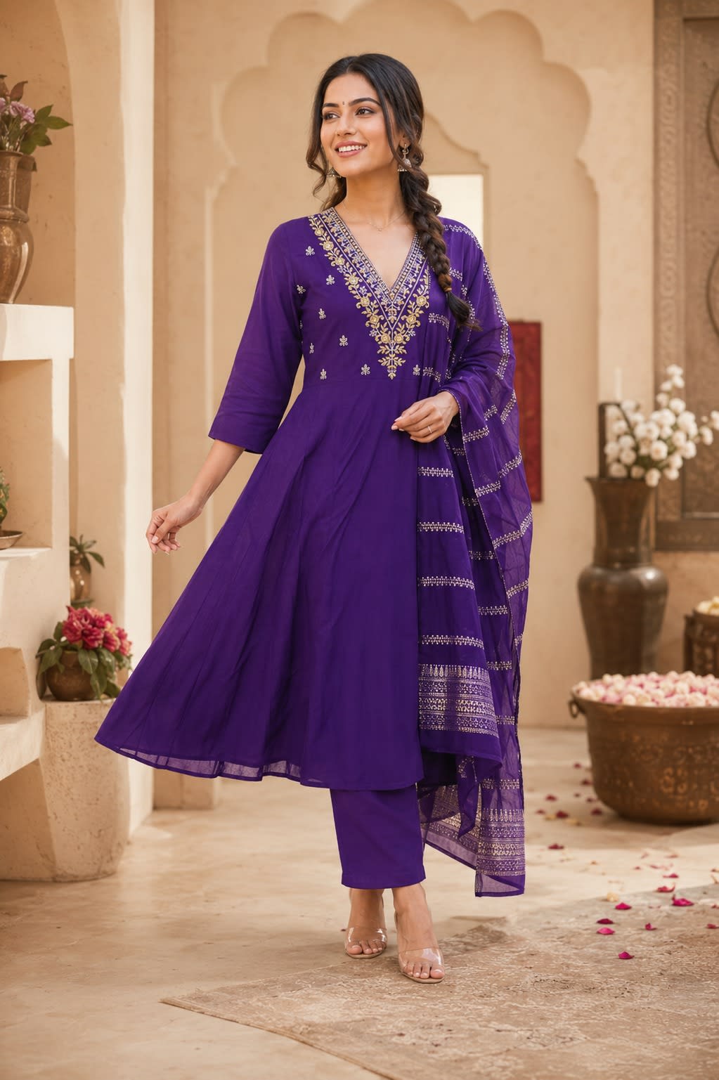 Embroidered Anarkali Kurti Set