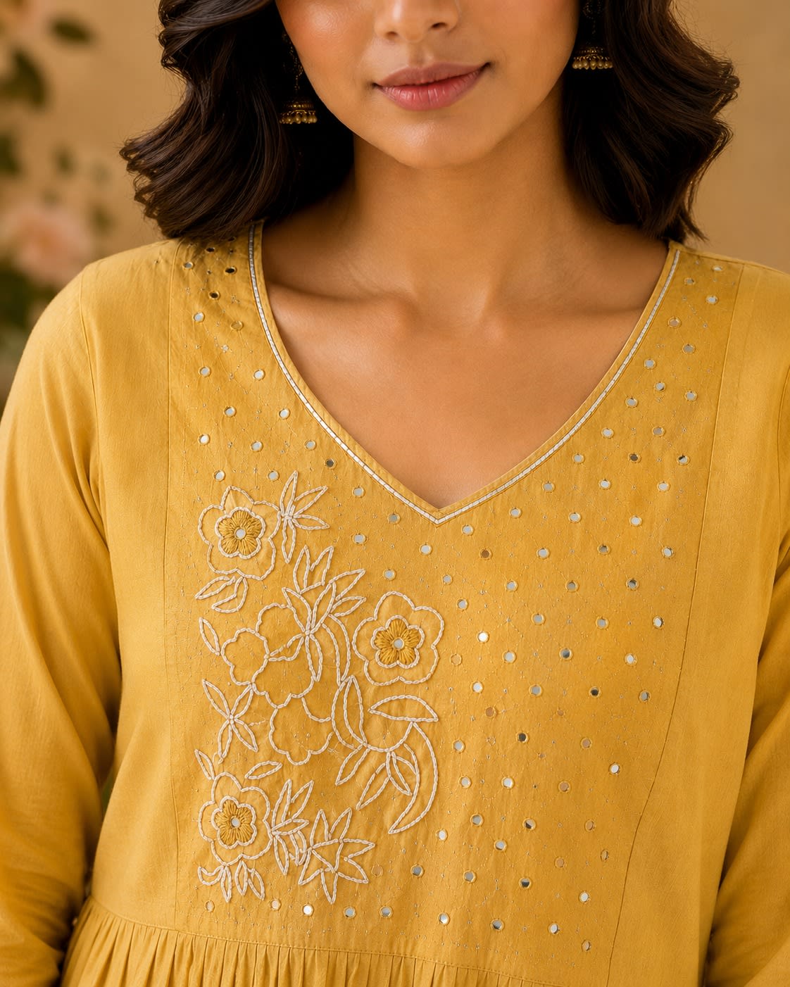 Elegant Mustard Yellow Anarkali Kurti Pant With Dupatta Set thumbnail 2