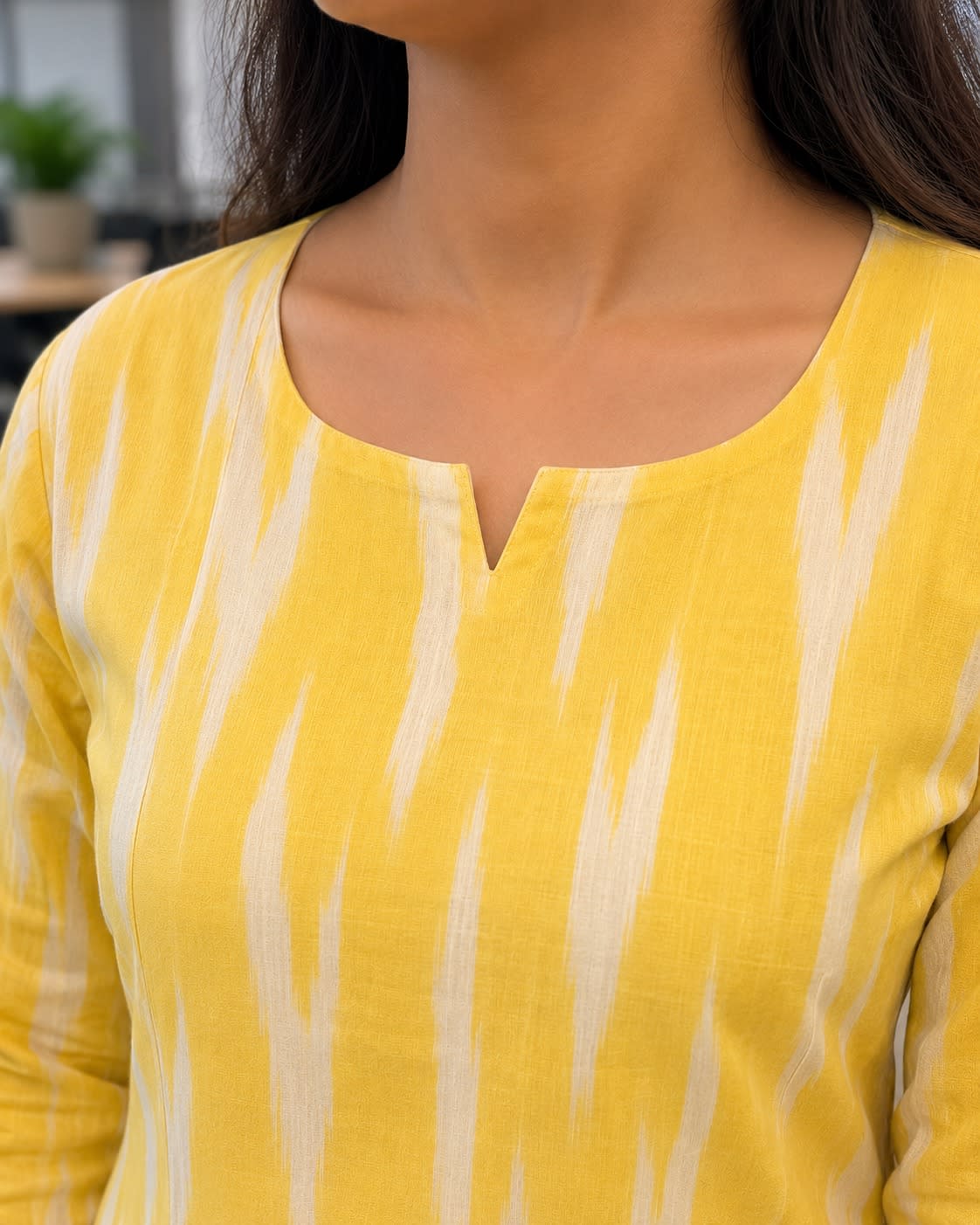 Sunshine Yellow Ikkat Cotton Kurta Set With Dupatta thumbnail 4