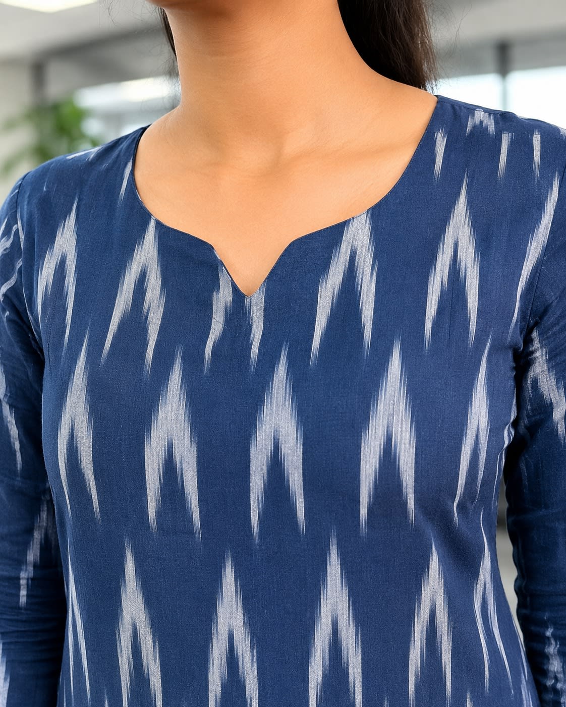 Navy Blue Ikkat Cotton Kurta Set With Dupatta thumbnail 5