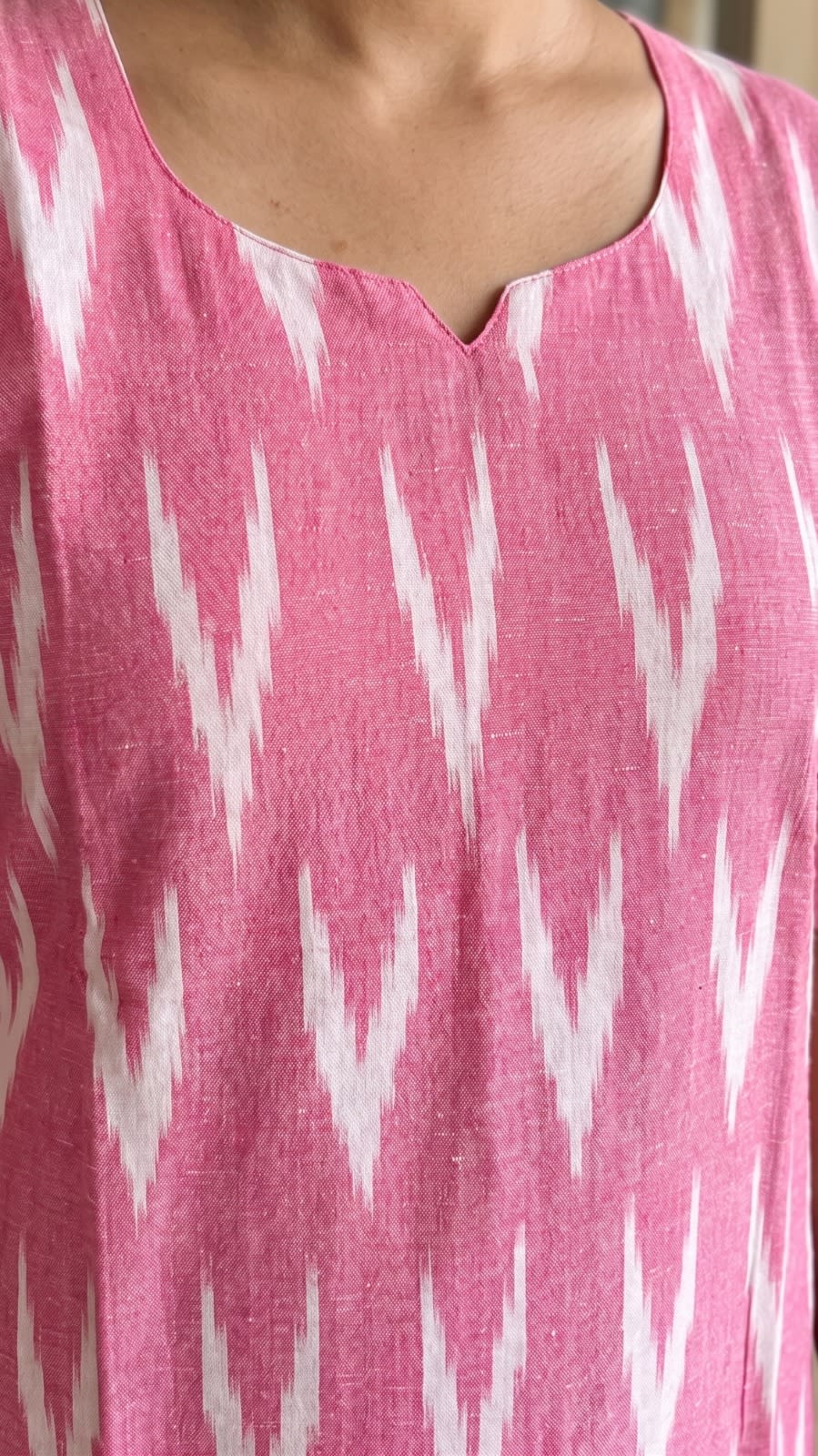 Pink Ikkat Cotton Kurta Set thumbnail 4