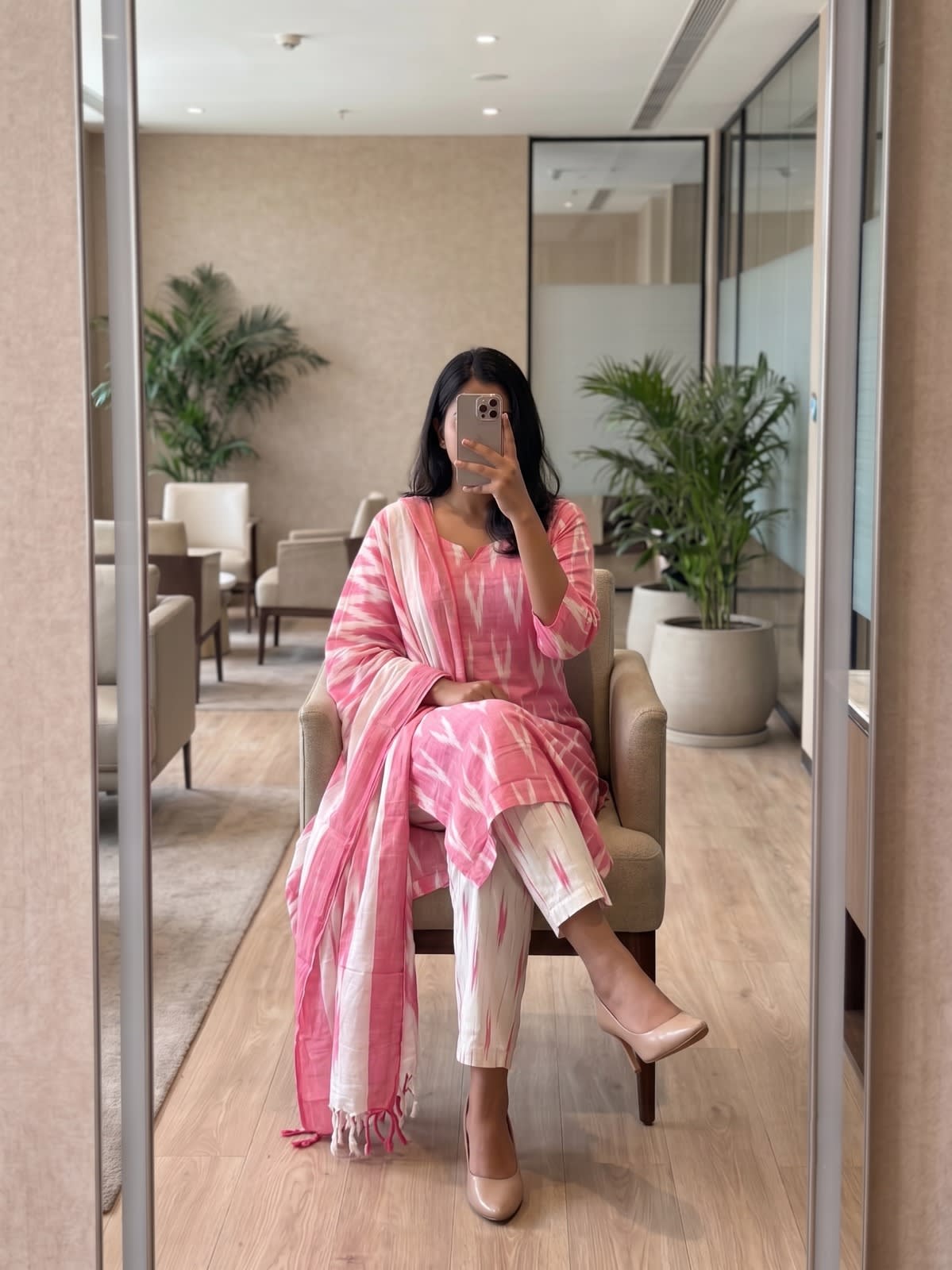 Pink Ikkat Cotton Kurta Set thumbnail 5