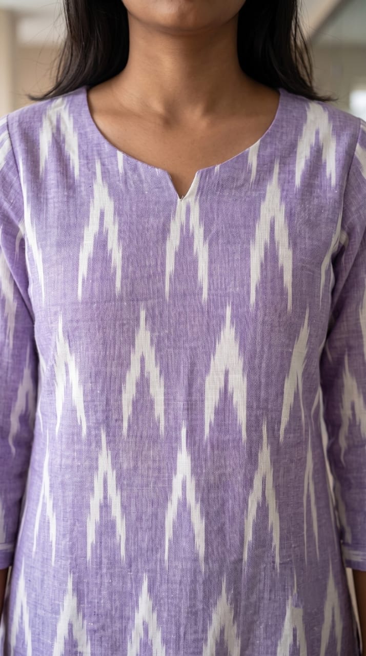 Lavender Ikkat Cotton Kurta Set With Dupatta thumbnail 2