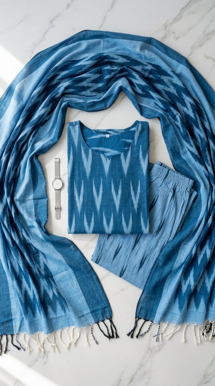 Blue Ikkat Cotton Kurta Set