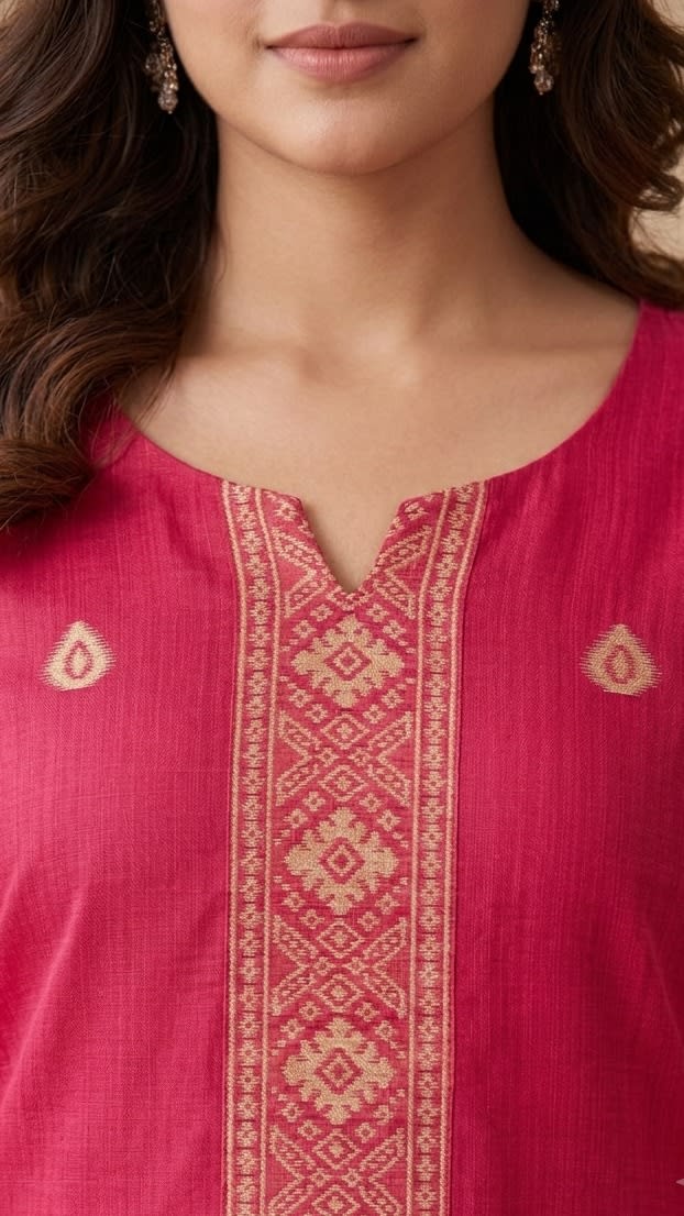 Pink Embroidered Cotton Kurta Pant thumbnail 4
