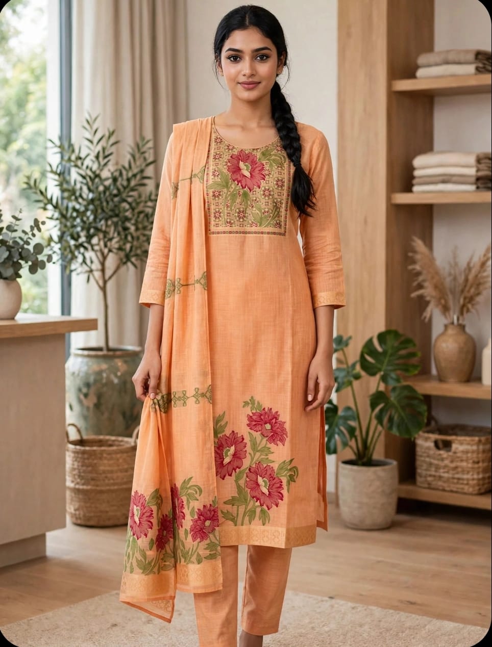 Peach Floral Printed Kurta Set
