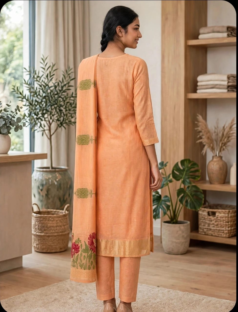 Peach Floral Printed Kurta Set thumbnail 4