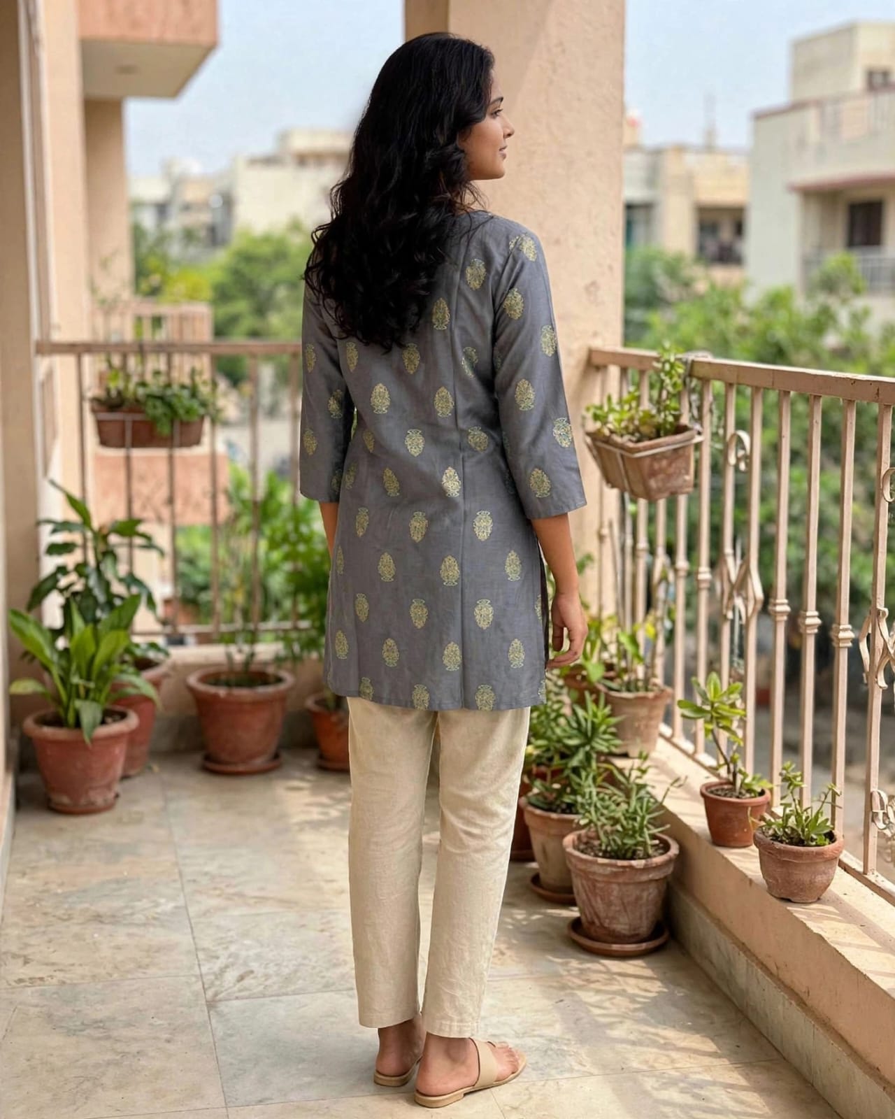 Ash Grey Printed Short Kurti thumbnail 4