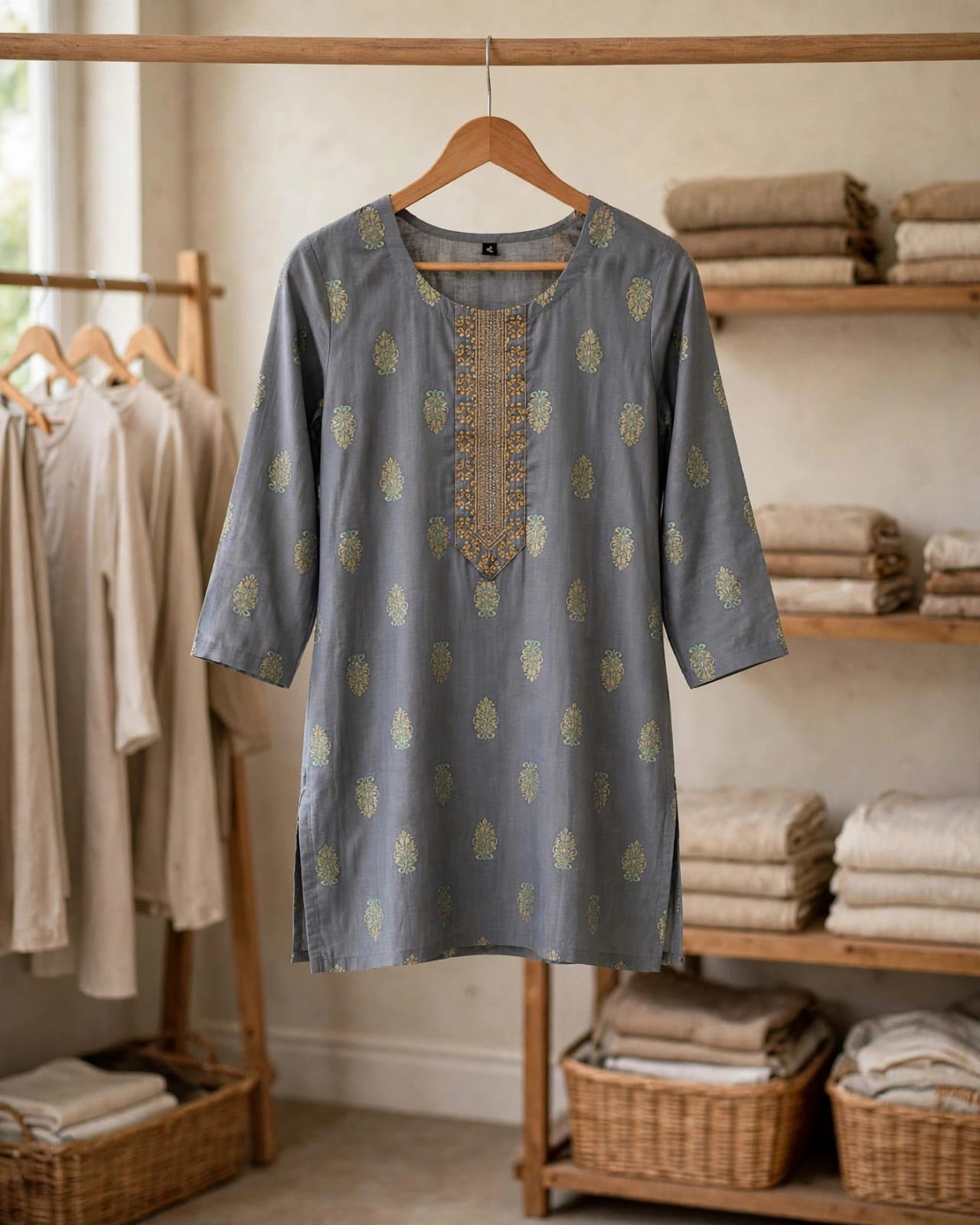 Ash Grey Printed Short Kurti thumbnail 2