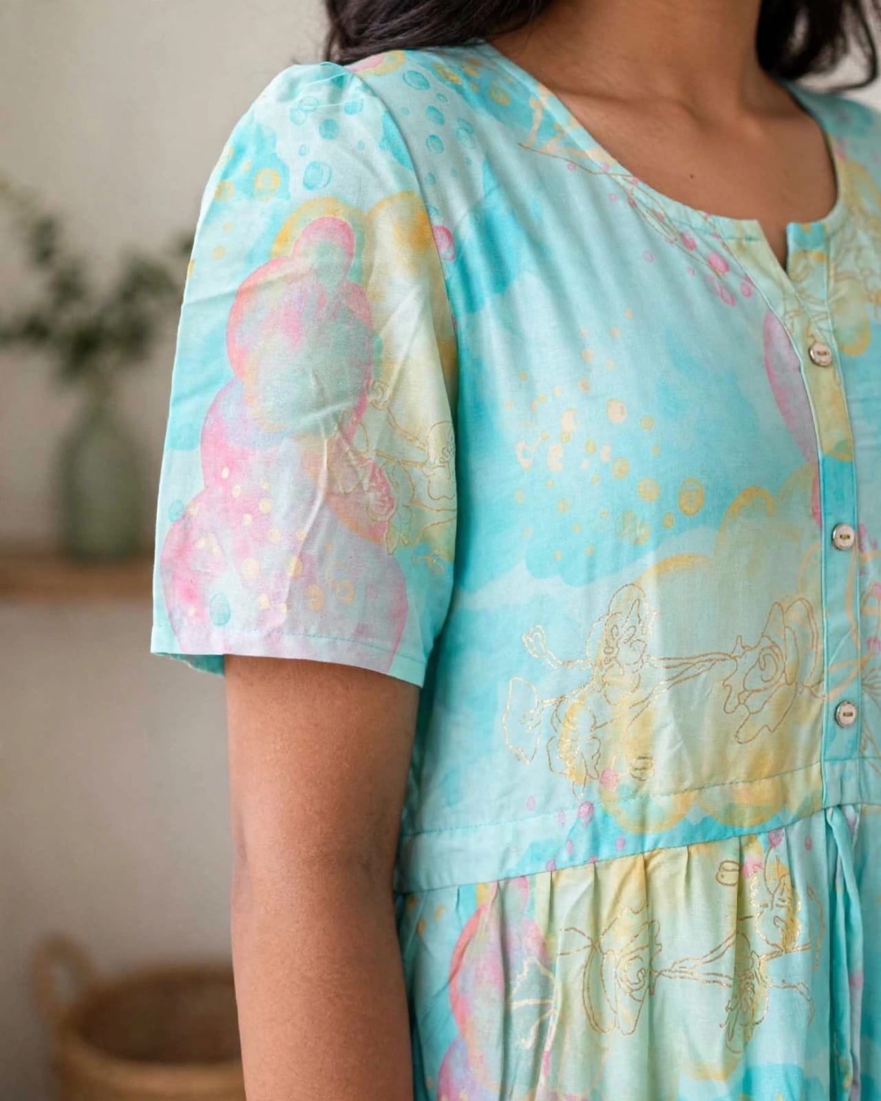 Aqua Blue Printed Tiered Maxi Dress thumbnail 3