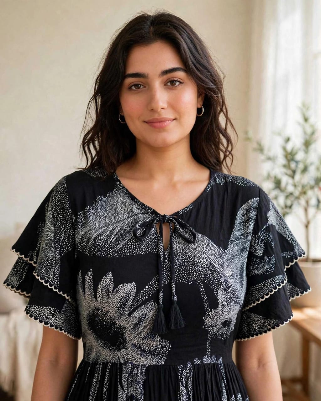 Black Printed Butterfly Sleeve Maxi