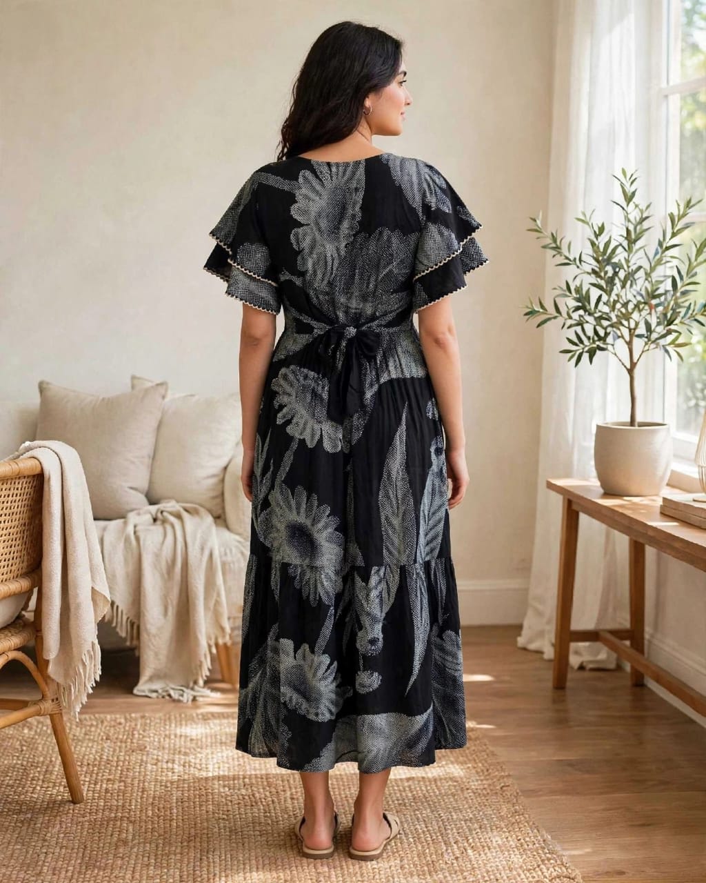Black Printed Butterfly Sleeve Maxi thumbnail 3
