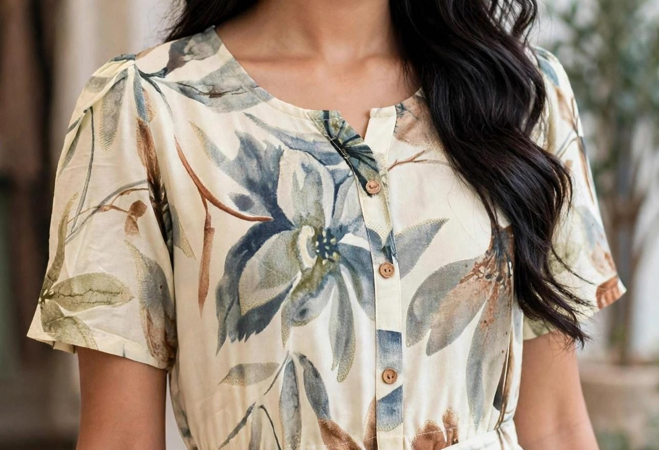 Cream Floral Printed Puff Sleeve Maxi Dress thumbnail 2