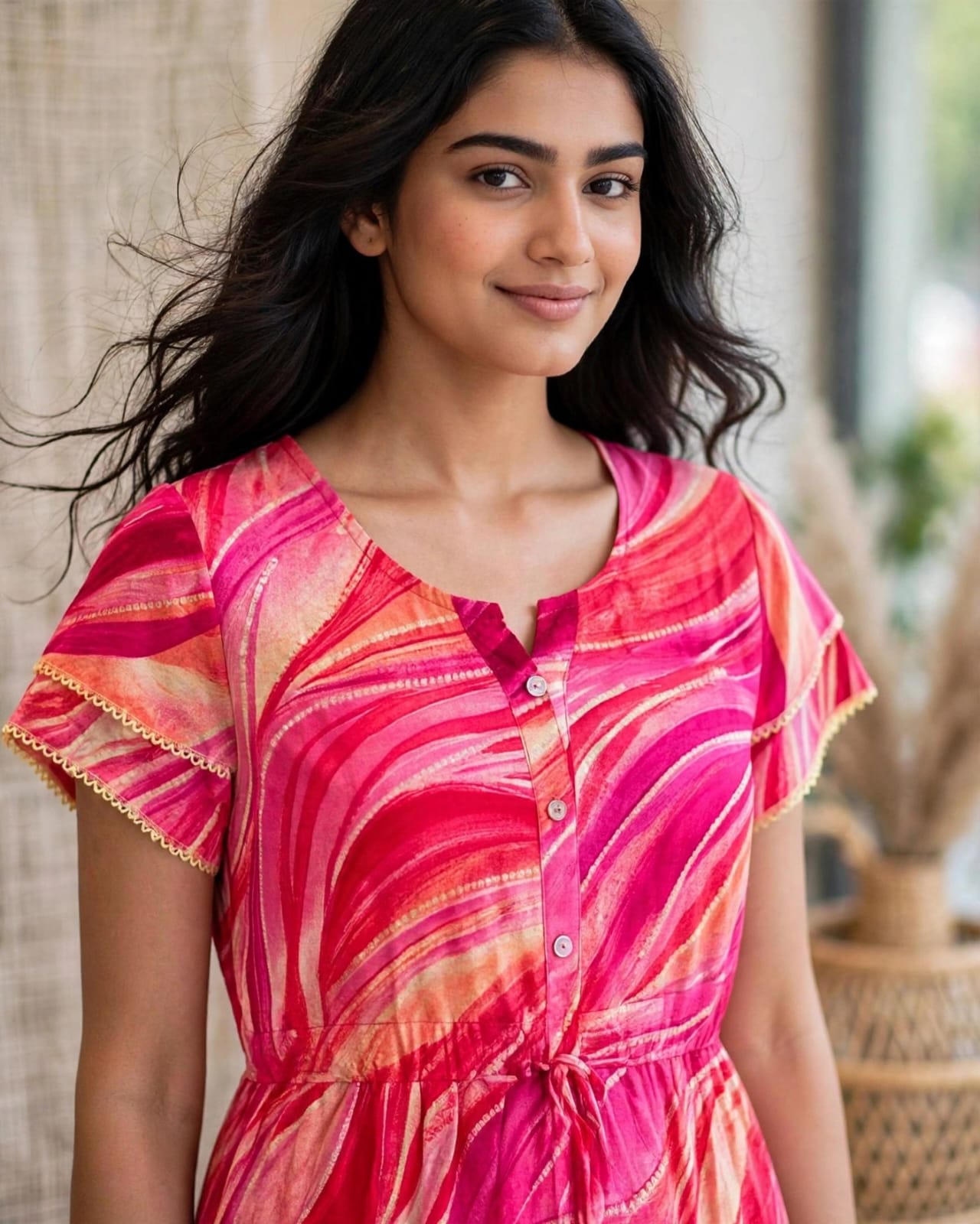 Pink Abstract Printed Butterfly Sleeve thumbnail 4