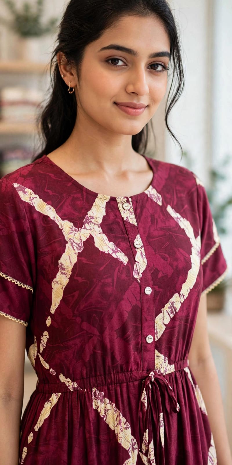 Maroon Abstract Printed Butterfly Sleeve Maxi thumbnail 2