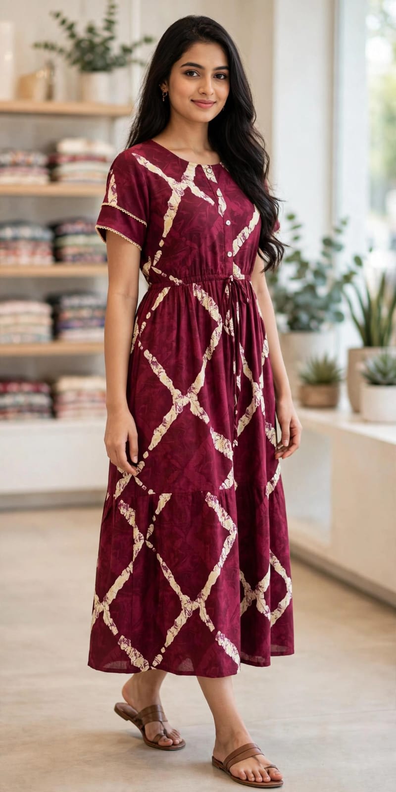 Maroon Abstract Printed Butterfly Sleeve Maxi