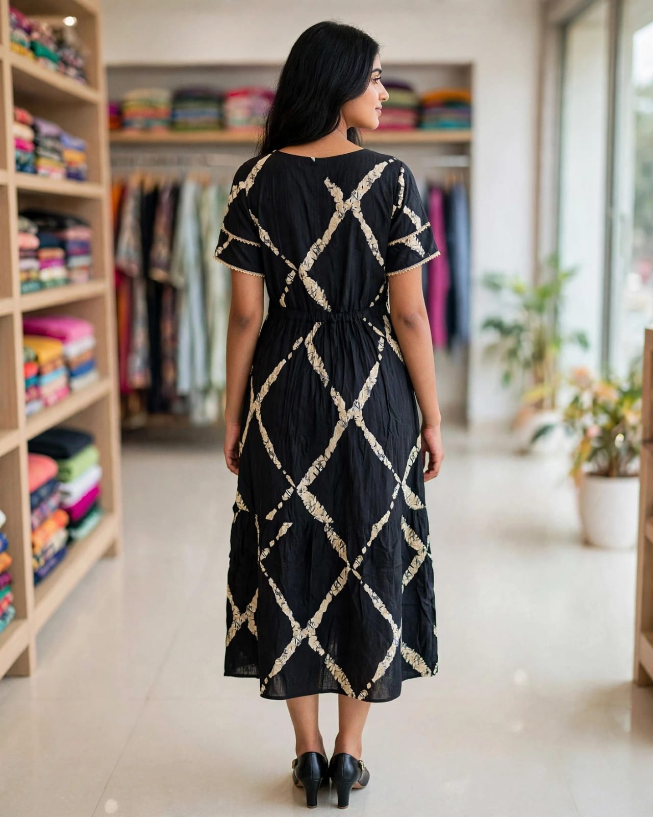 Black Abstract Printed Butterfly Sleeve Maxi thumbnail 4