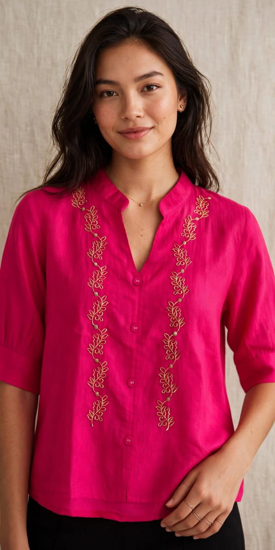 Pink Embroidered Half Sleeve Western Top