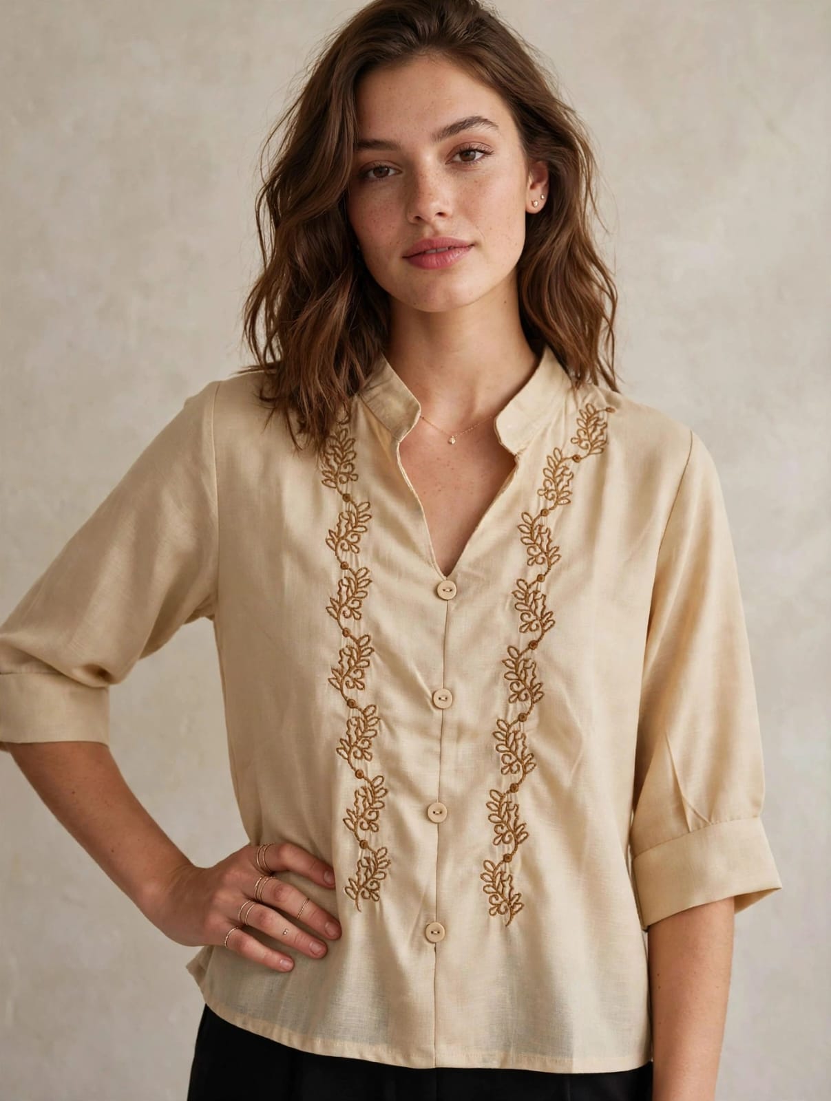 Cream Embroidered Western Top thumbnail 2