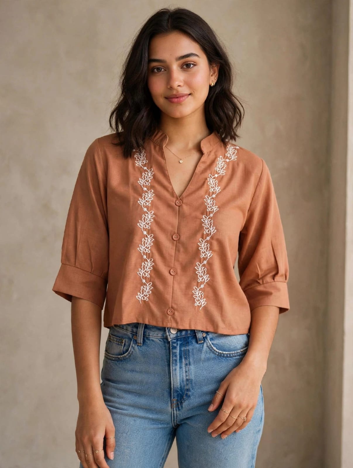 Peach Embroidered Western Top thumbnail 3