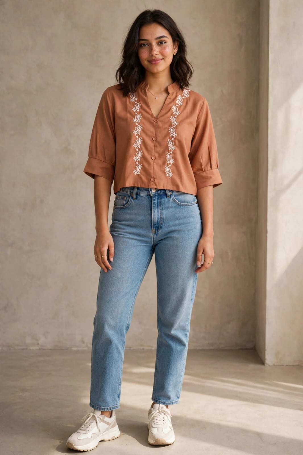 Peach Embroidered Western Top