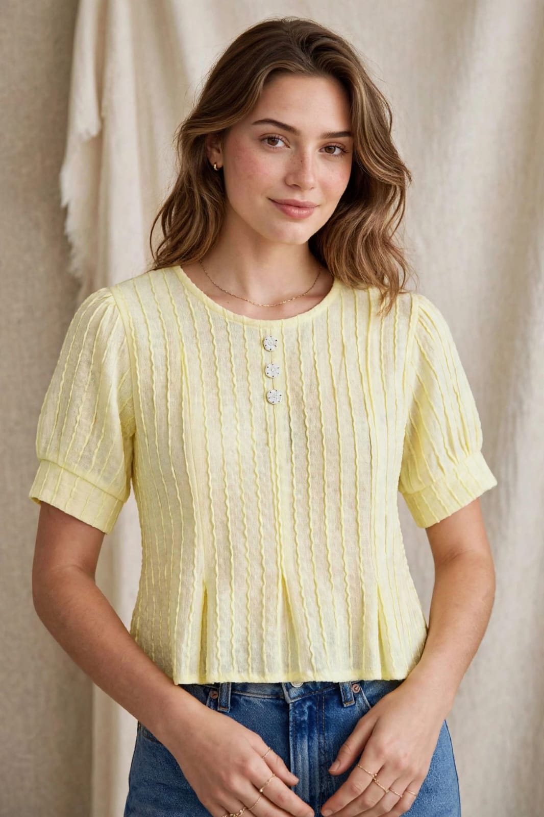 Light Yellow Textured Western Top thumbnail 4