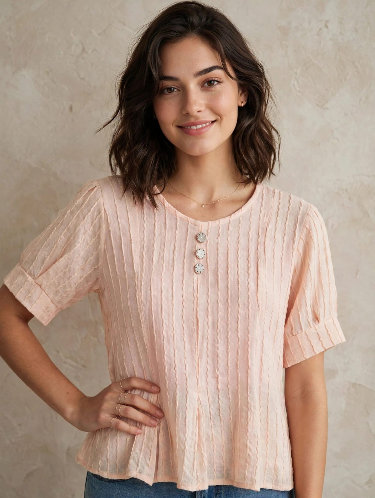 Light Peach Textured Western Top