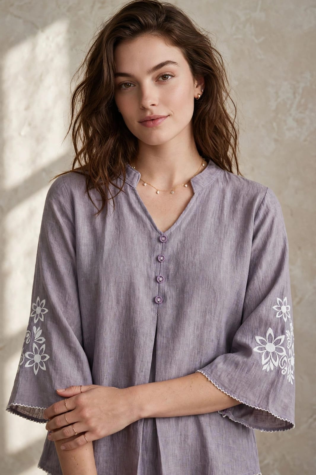 Lavender Floral Embroidered Flared Sleeve Western Top thumbnail 3