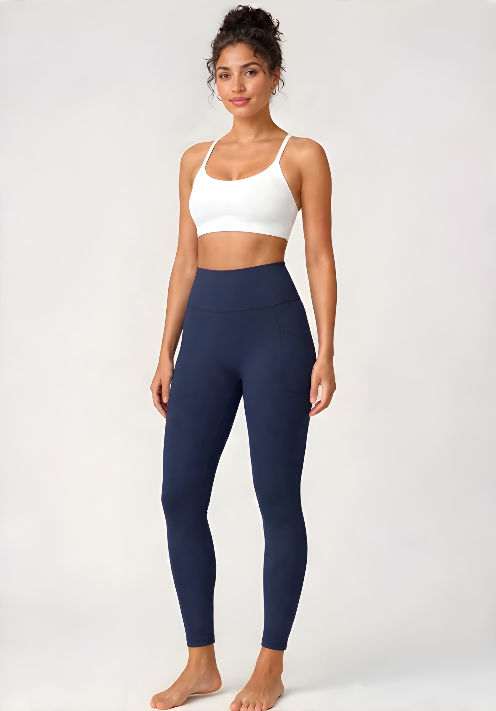 Activewear Yoga Pants With Side Pockets - Navy Blue thumbnail 4