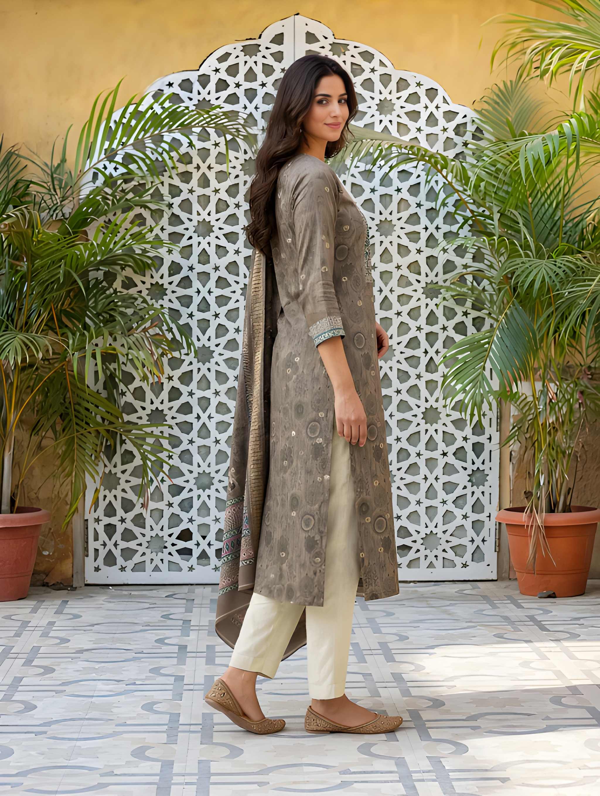 Anthra Melange Printed Kurta Set thumbnail 4