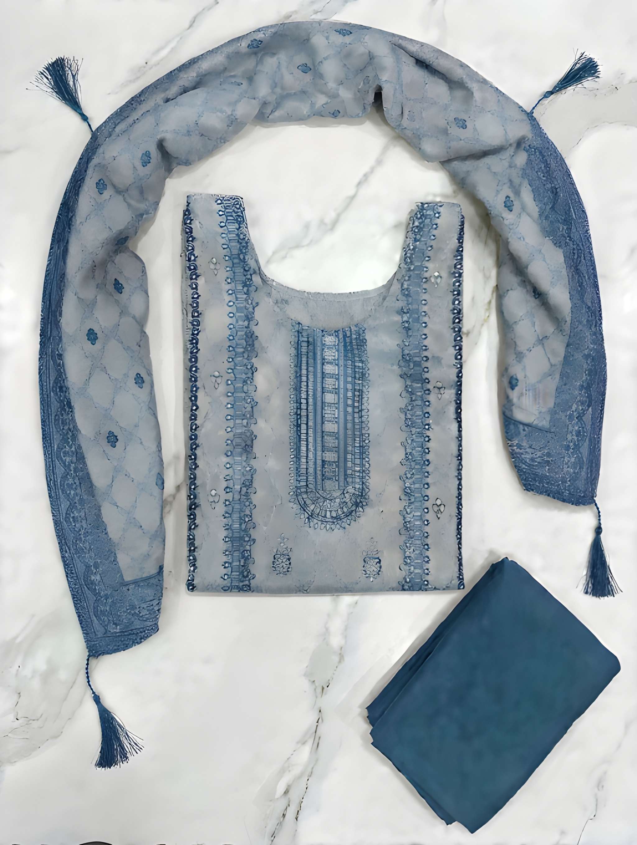 Silver Printed Kurta Set thumbnail 3