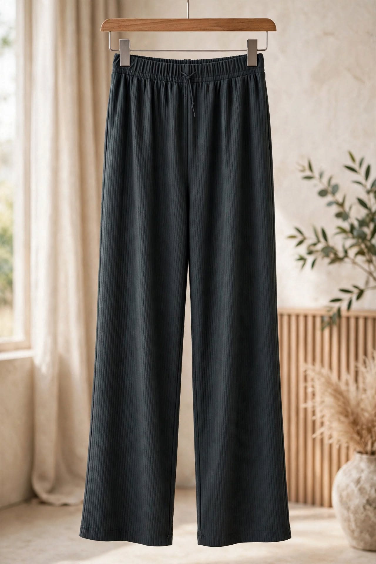Ribbed Wide-leg Lounge Pants – Gray thumbnail 5