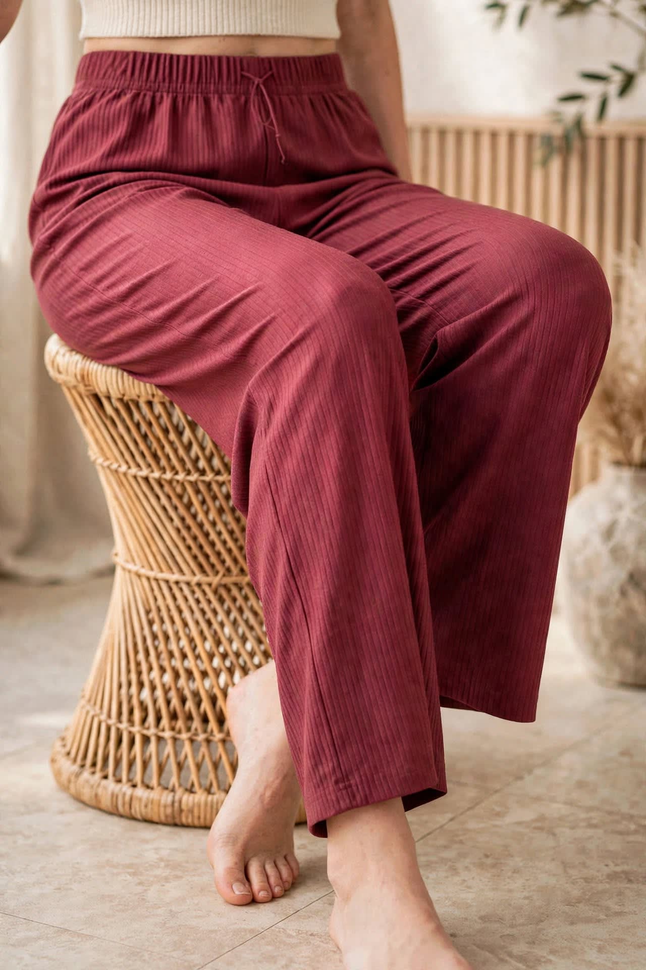 Ribbed Wide-leg Lounge Pants – Cerry Berry thumbnail 3
