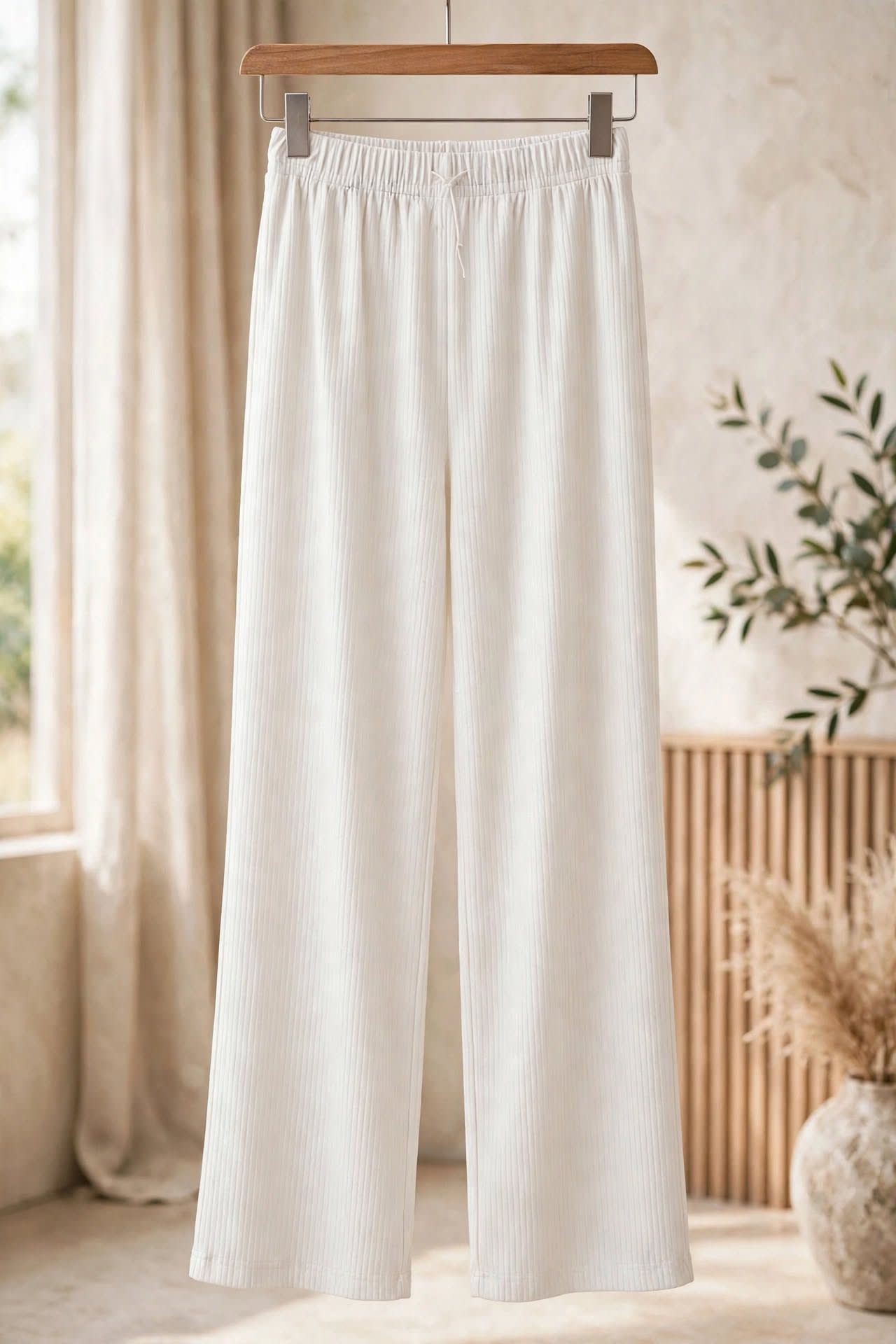 Ribbed Wide-leg Lounge Pants - White
