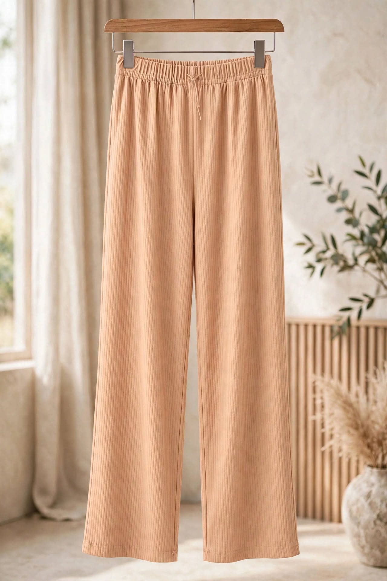 Ribbed Wide-leg Lounge Pants - Skin