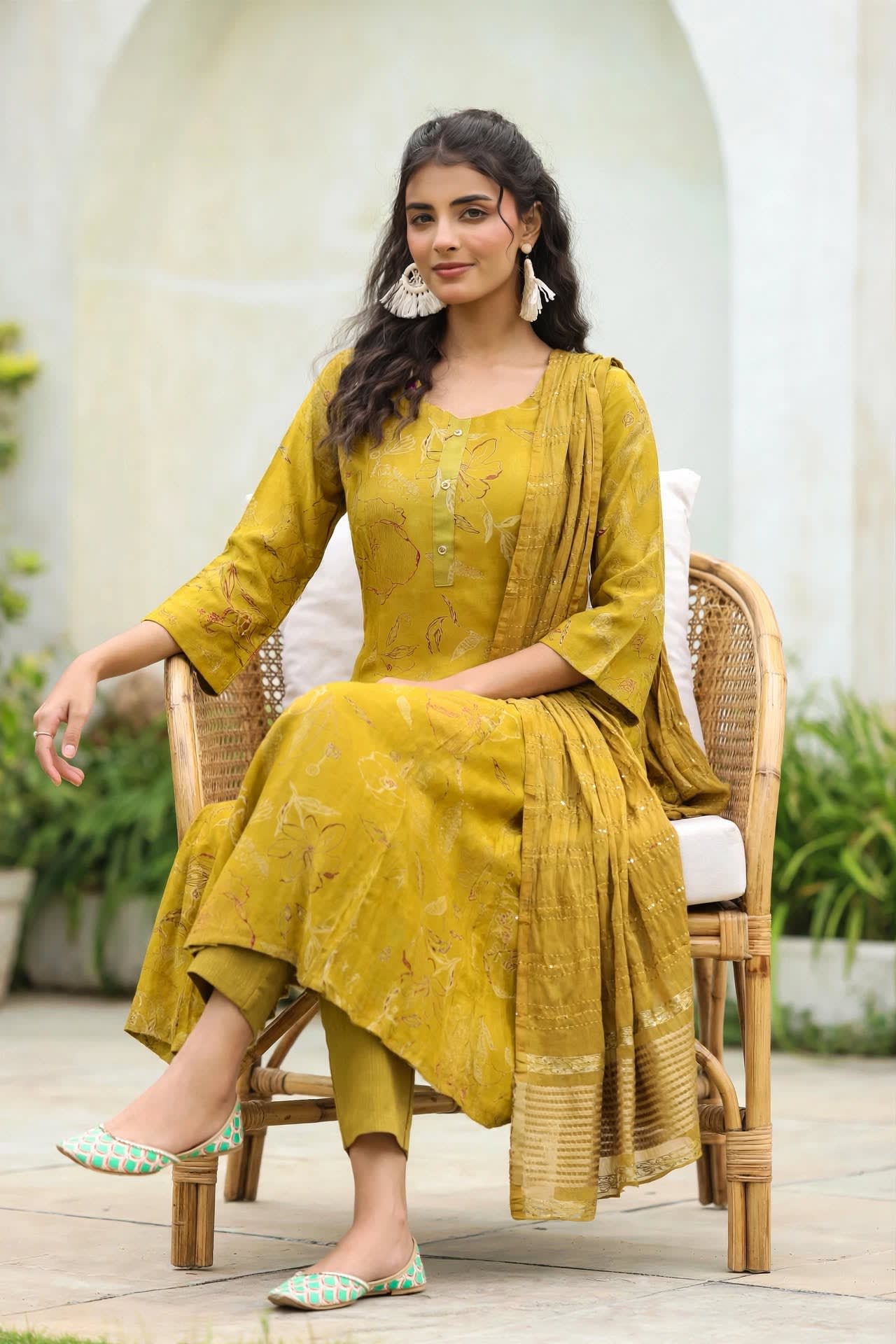 Mustard Yellow Floral Printed A-line Kurta Set thumbnail 5