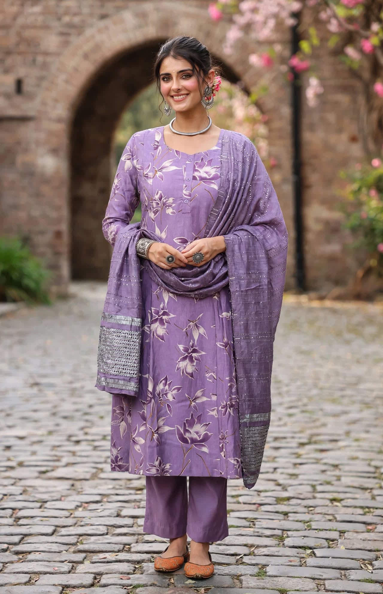 Lavender Bloom Floral Printed A-line Kurta Set thumbnail 2