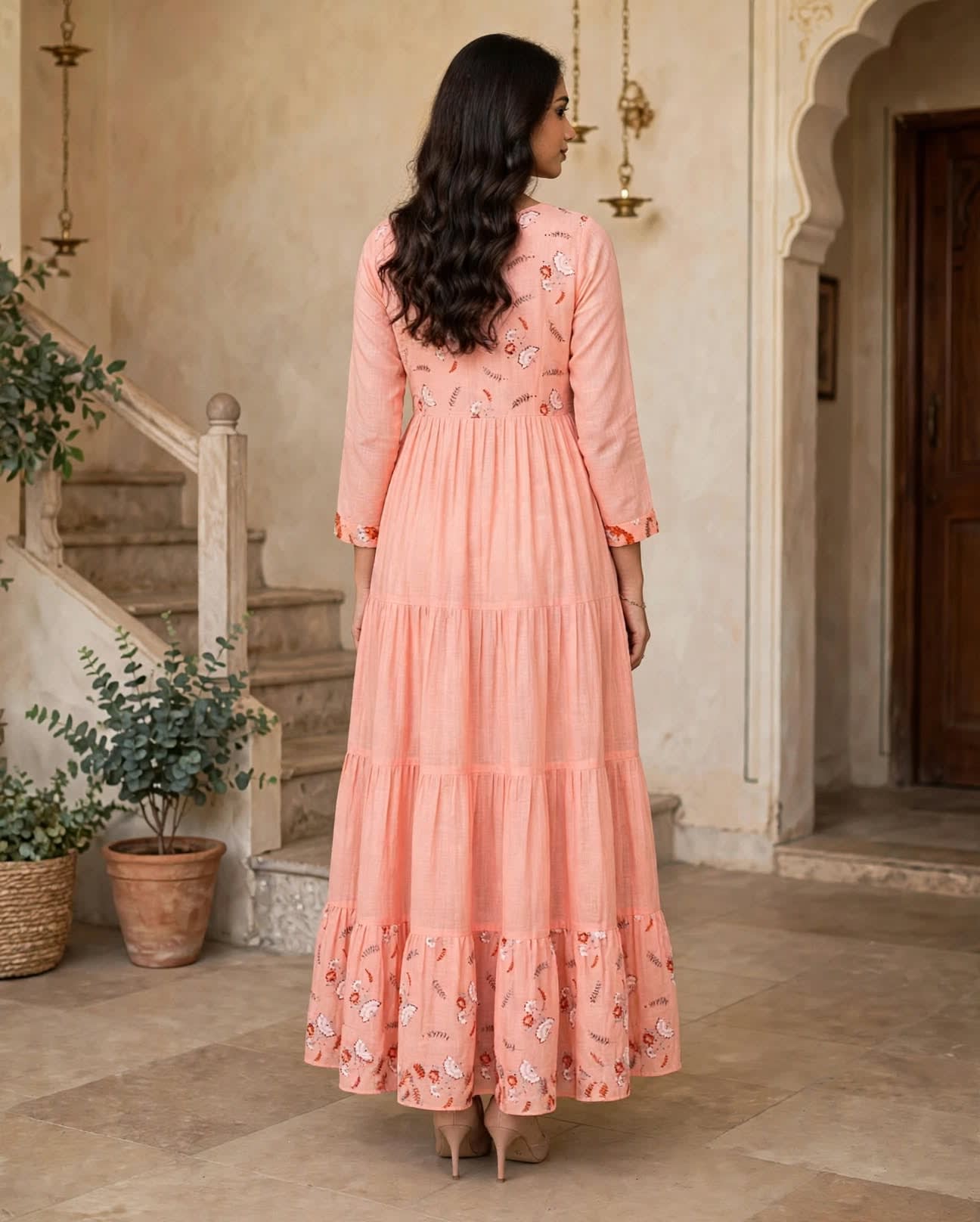 Peach Bloom Tiered Printed Maxi Dress thumbnail 2