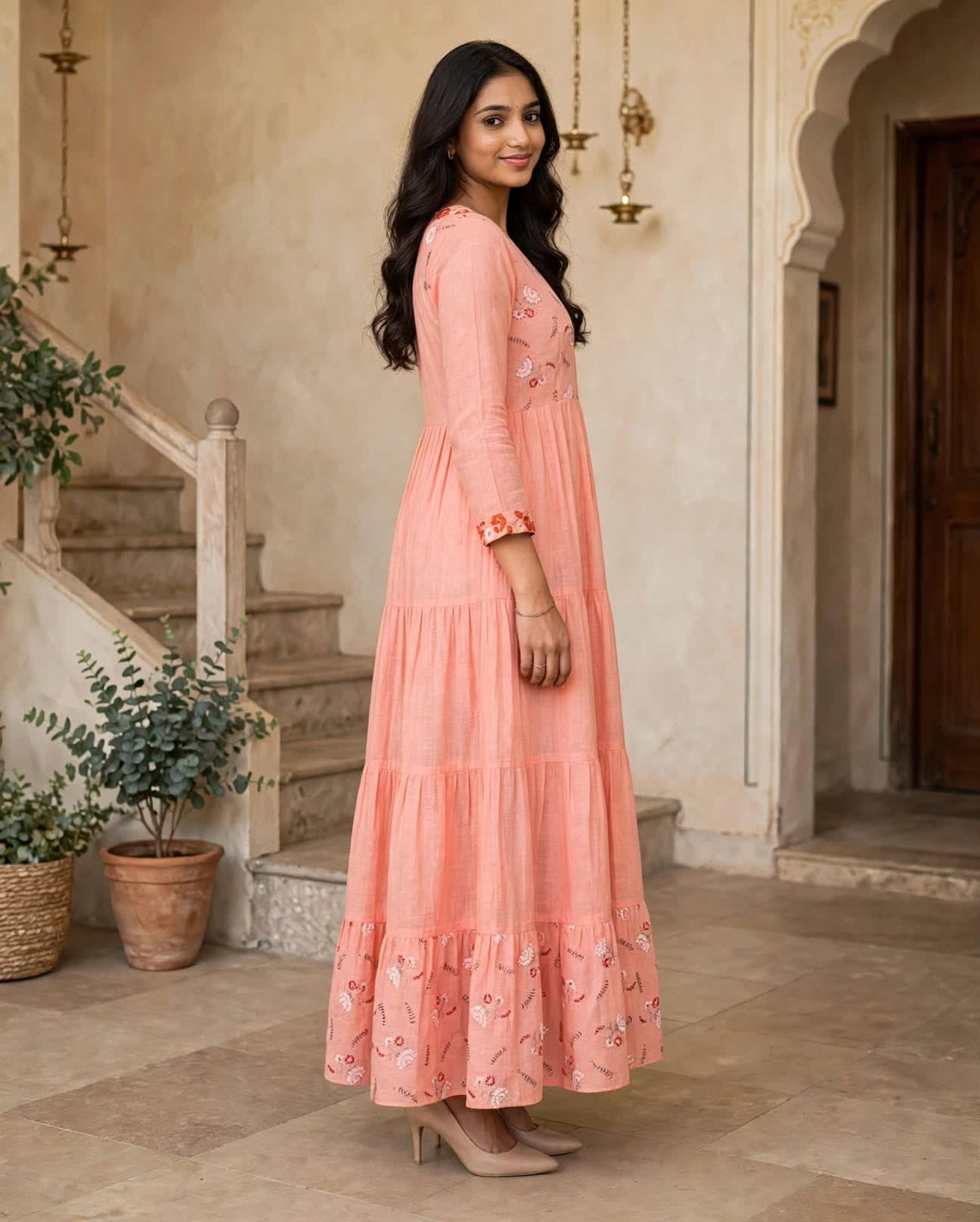 Peach Bloom Tiered Printed Maxi Dress thumbnail 3